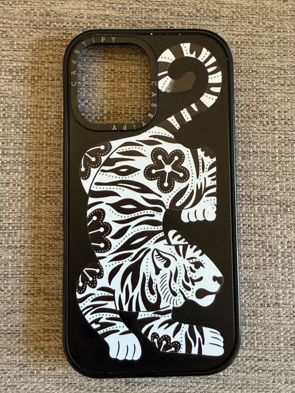 CASETiFY iPhone 14 Pro Max Case - Black & White Ornamental Tiger Design